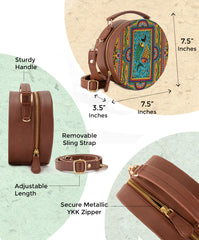 Leather Sling Bag | Tradition in Motion ( Modern Madhubani )