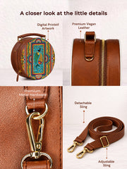 Leather Sling Bag | Tradition in Motion ( Modern Madhubani )