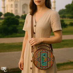 Leather Sling Bag | Tradition in Motion ( Modern Madhubani )