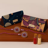 Set of 2 Trifold Sunglass Cases with Resin Bhai and Bhabi Rakhi & Roli - Chawal