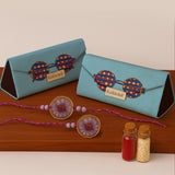 Set of 2 Trifold Sunglass Cases with Resin Bhai and Bhabi Rakhi & Roli - Chawal | Rakhi Gifts