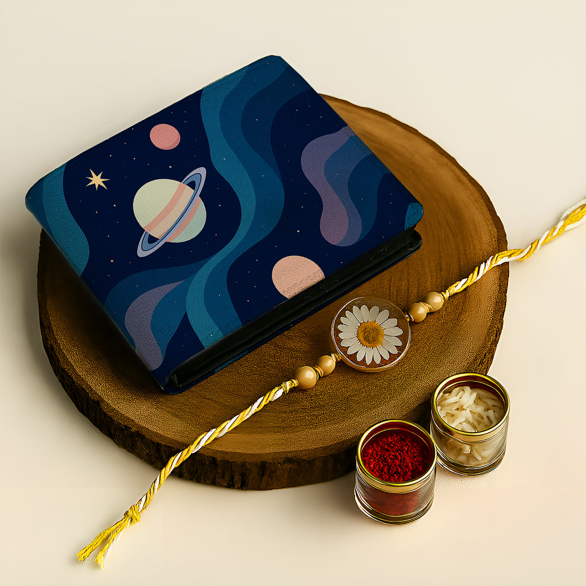 Resin Rakhi Gift Combo for Brother – Bi-Fold Wallet for Men | Rakshabandhan Gift Set | Astral Voyage