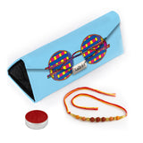 Trifold Sunglass Case with Rakhi & Roli – Groovy Glare Design | Vegan Leather Rakhi Gift