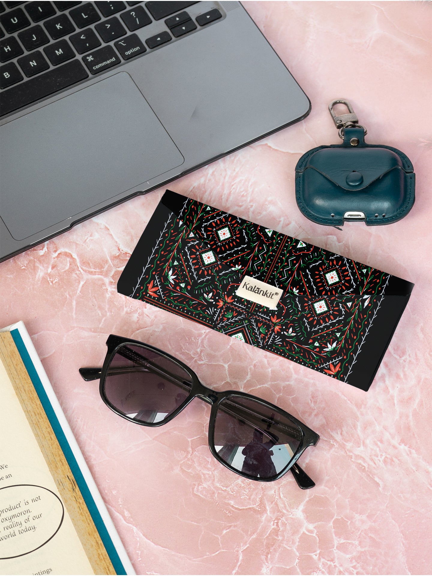 Trifold Sunglass Case with Rakhi & Roli – Black Mandala | Rakshabandhan Gift Set