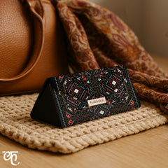 Trifold Sunglass Case | Black Mandala