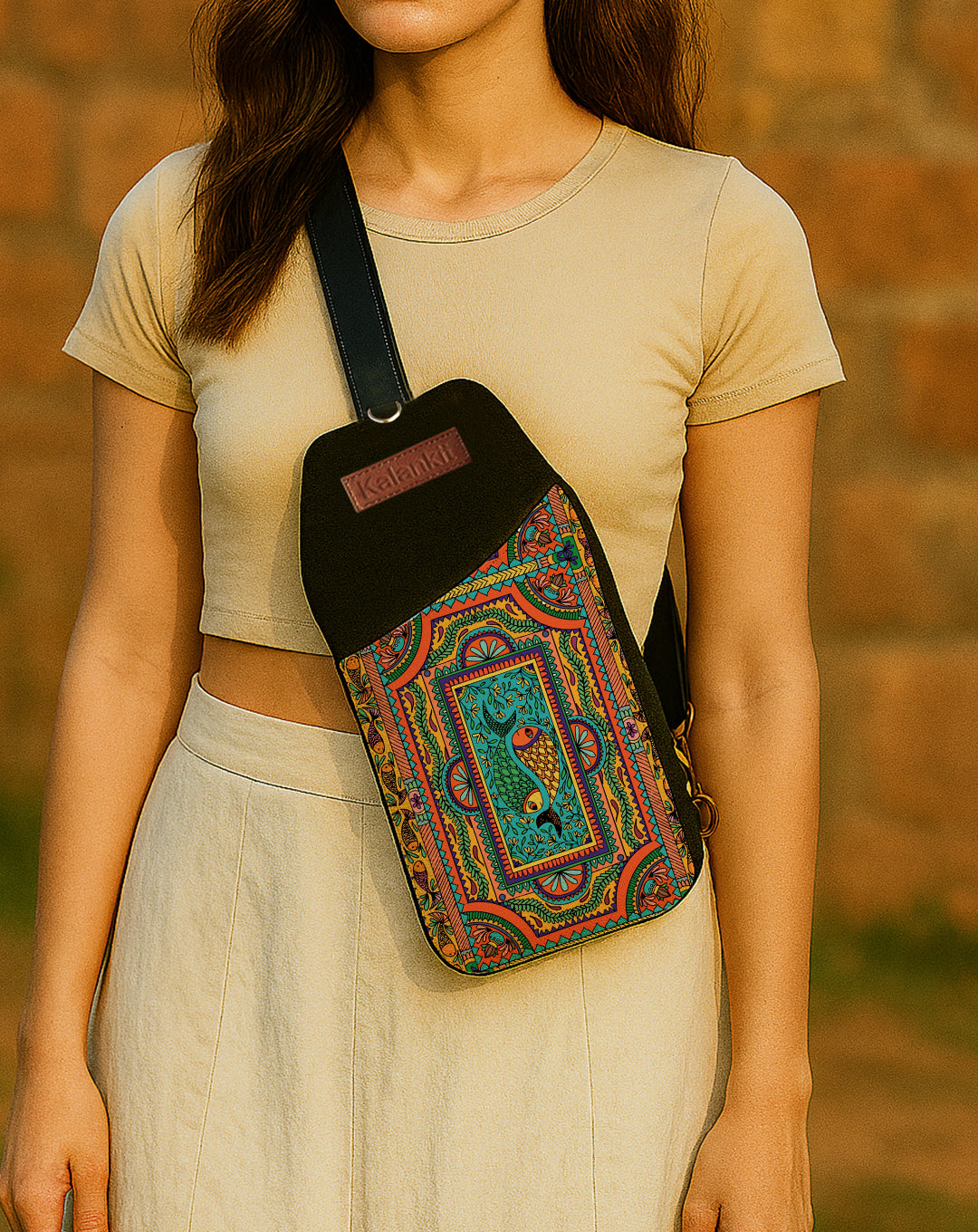 Compact Sling Bag | Tradition in Motion ( Modern Madhubani )