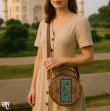 Leather Sling Bag | Tradition in Motion ( Modern Madhubani )