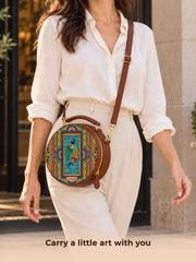 Leather Sling Bag | Tradition in Motion ( Modern Madhubani )