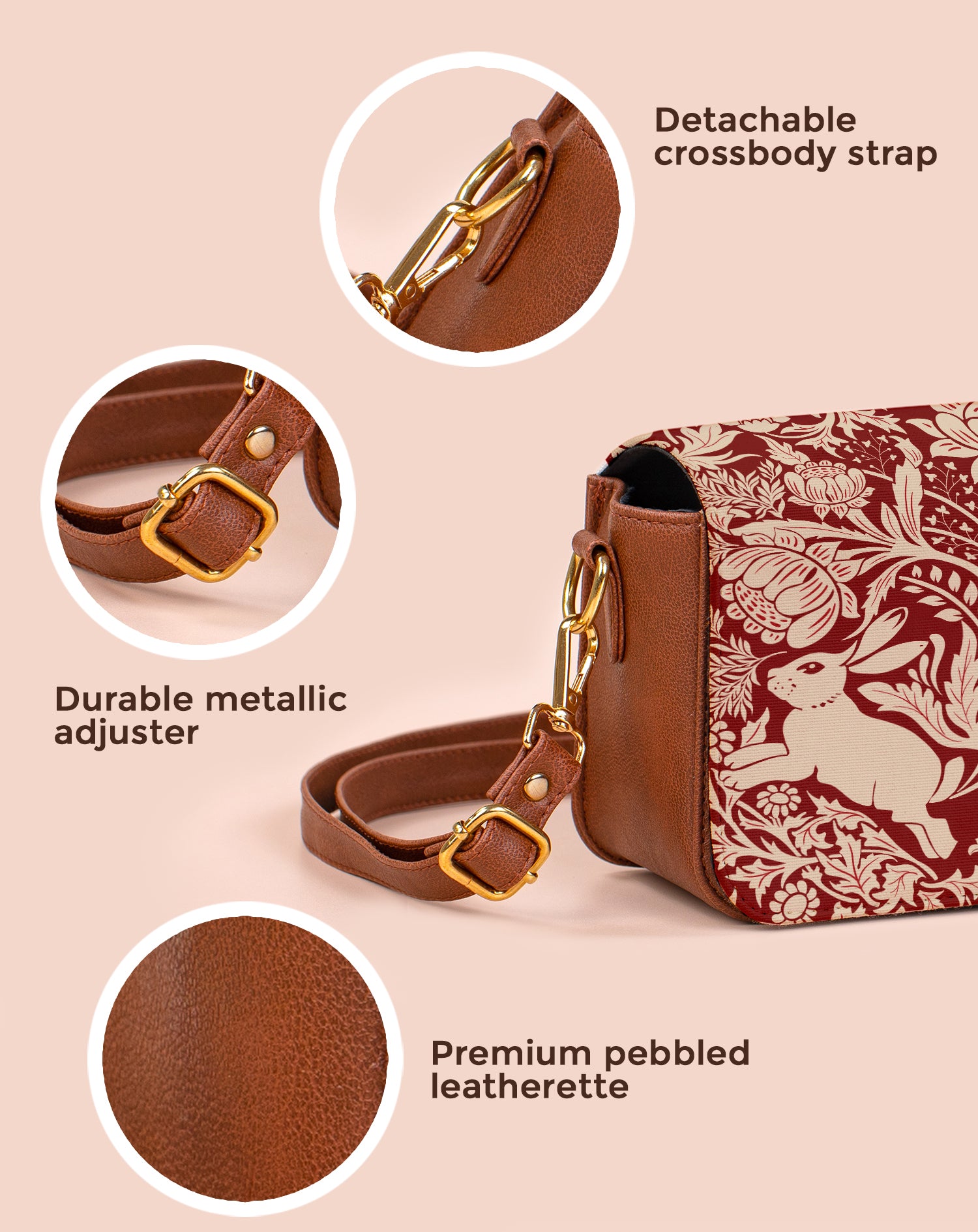 Vegan Leather Sling Bag | Modern damask-Year of the Rabbit