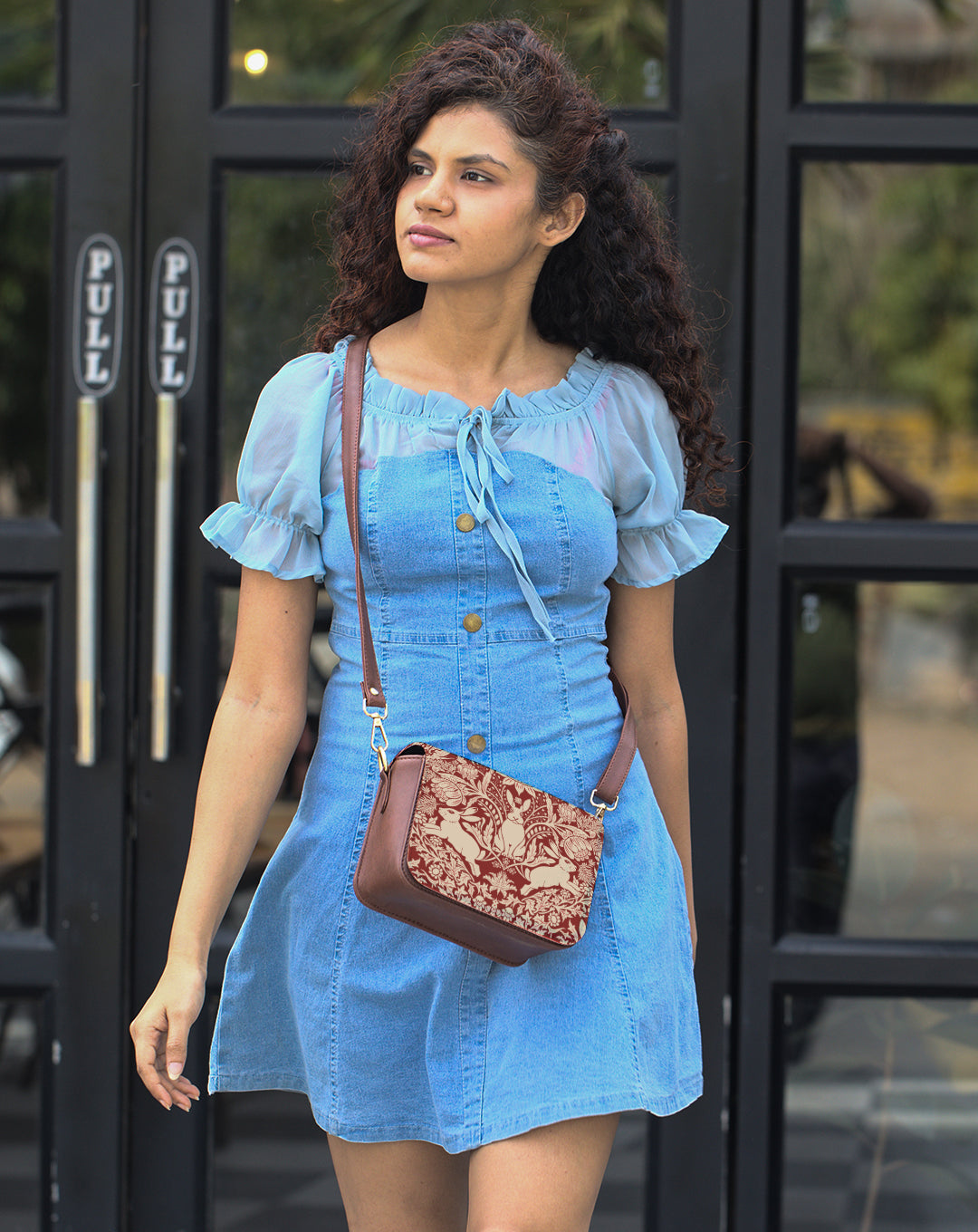 Vegan Leather Sling Bag | Modern damask-Year of the Rabbit