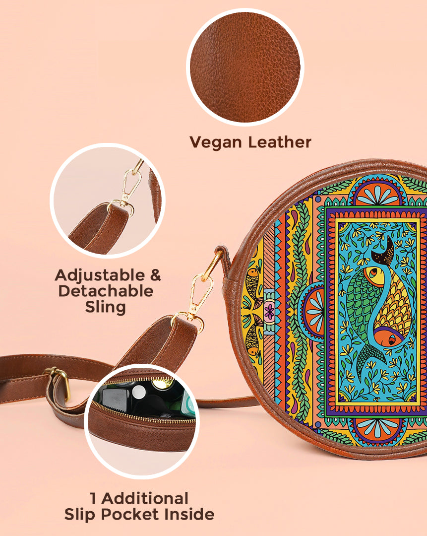 Circle Crossbody Bag | Tradition in Motion ( Modern Madhubani )