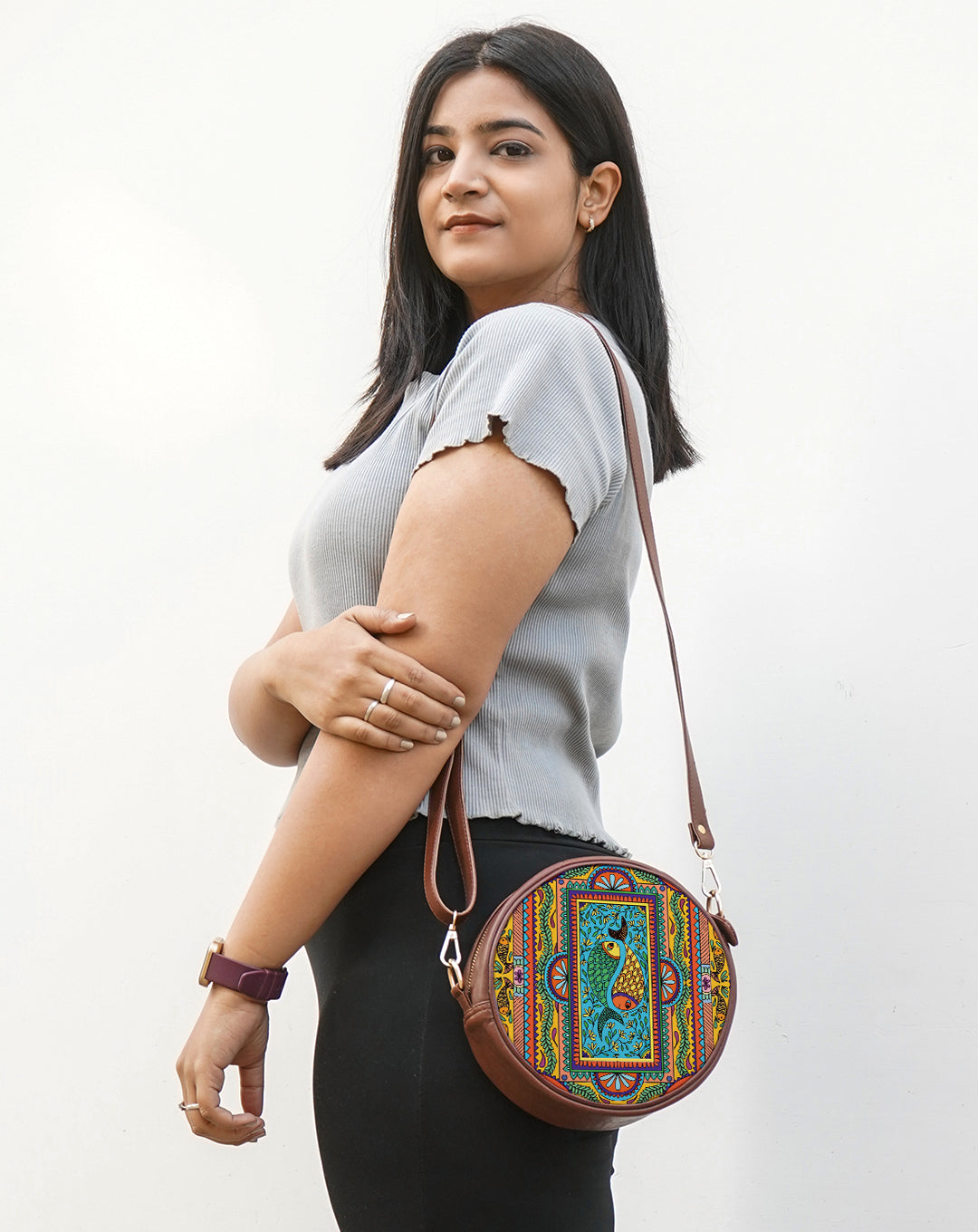 Circle Crossbody Bag | Tradition in Motion ( Modern Madhubani )