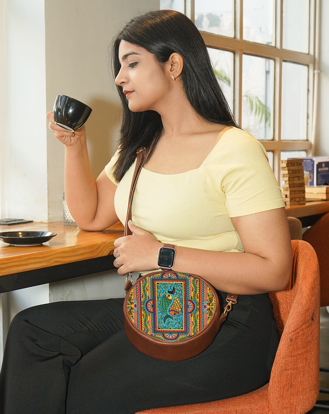 Circle Crossbody Bag | Tradition in Motion ( Modern Madhubani )