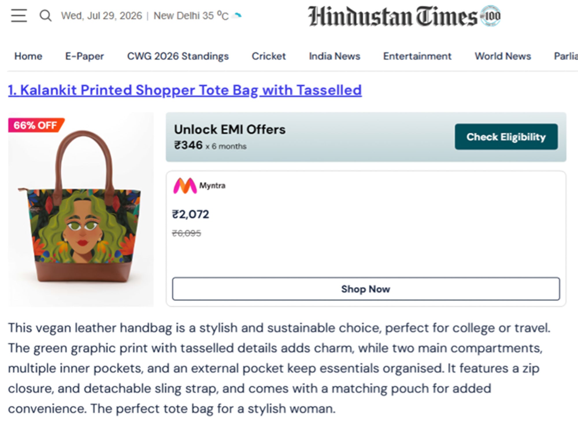Kalānkit tote bag featured by Hindustan Times